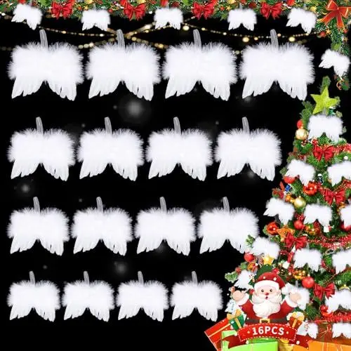 Produktbild: 16 Stück Weihnachten Engelsflügel,Engelsflügel Zum Basteln,Engelsflügel Weiß,Engelsflügel Basteln,Engelsflügel Deko,Flügel Weiß,Federn Weiss,für Weihnachtsfeier Dekoration Aufhängen DIY Handwerk