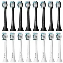 Produktbild: 16 Stück Whitening Clean Ersatzbürsten Kompatibel mit Philips Sonicare Elektrische Zahnbürste, 8er Weiß und 8er Schwarz Aufsteckbürste.