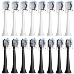 Produktbild: 16 Stück Whitening Clean Ersatzbürsten Kompatibel mit Philips Sonicare Elektrische Zahnbürste, 8er Weiße und 8er Schwarz Bürstenköpfe.