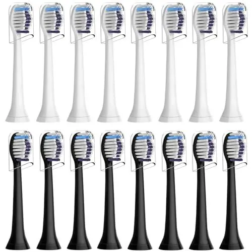 Produktbild: 16 Stück Whitening Clean Ersatzbürsten Kompatibel mit Philips Sonicare Elektrische Zahnbürste, 8er Weiße und 8er Schwarz Bürstenköpfe.