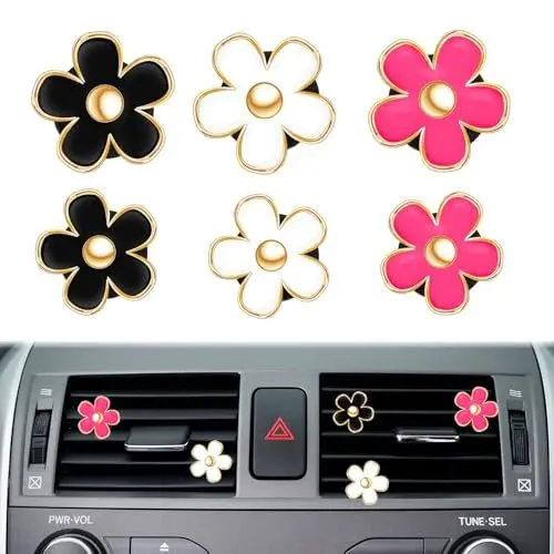 Produktbild: 16 Stücke Gänseblümchen Deko Car Air Vent Clips Car Air Outlet Aromatherapy Auto Lufterfrischer Clip Blumen Gänseblümchen Blume Auto Clip für Auto Deko Innen Auto-Luftauslassgitter(Weiß,Rosa,Schwarz)
