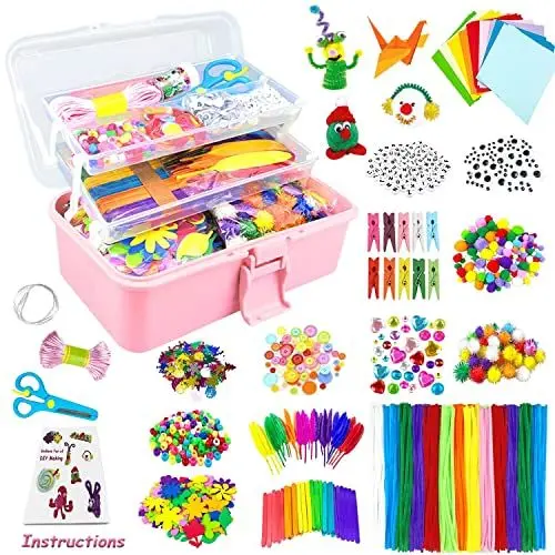 Produktbild: 3000 Stück Bastelset Kinder DIY Basteln Bastelkoffer Bastelbedarf Material Set mit Pfeifenreiniger Kulleraugen Kreativ Scrapbooking Bastelbox Bastelsets für Mädchen Jungen 4 5 6 7 8 Jahre Geschenk