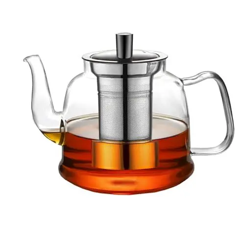 Produktbild: Cmxing Teekanne Glas, 1400ML Teekanne mit herausnehmbarem Teesieb aus Edelstahl, Borosilikatglas Teeservice für Schwarzen Tee, Grüner Tee