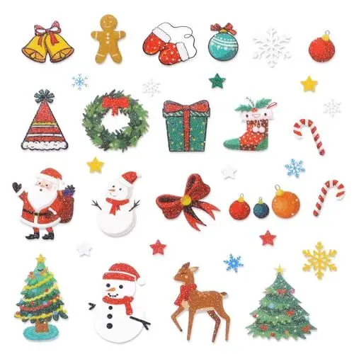 Produktbild: 165 Stück Glitzer Sticker Weihnachtsmann Weihnachtsbaum Schneeflocken Schneemann Aufkleber Weihnachts Etiketten Selbstklebend zum Basteln Weihnachten Geschenk Deko Xmas Weihnachtsdeko