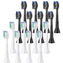 Produktbild: 16er Aufsteckbürsten Kompatibel mit Philips Sonicare Elektrische Zahnbürste, 8er Weiße Ersatzbürsten, 8er Schwarze Aufsätze