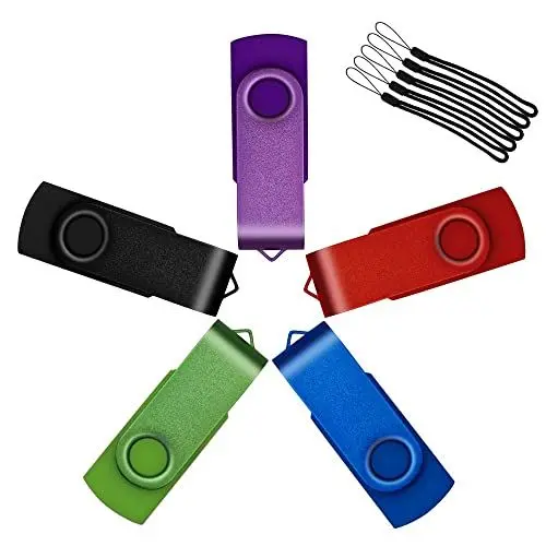 Produktbild: Uflatek 16GB USB Stick USB 2.0 Speicherstick 5 Stück Flash Laufwerk Rotate Memory Sticks Metall Flash Drive Mehrfarbig Thumb Drive Externer Datenstick mit Lanyard