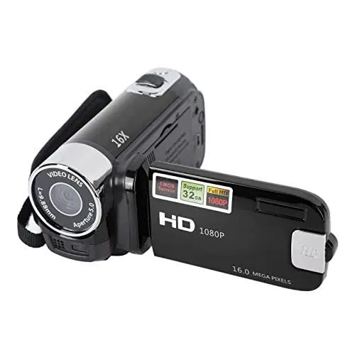 Produktbild: 16-MP-DV-Kamera, 1080P-Video, Drehbarer 2,7-Zoll-TFT-Bildschirm, 16-facher Digitalzoom, USB-Kabel, Selfie Verfügbar, Große Kapazität, (Black)