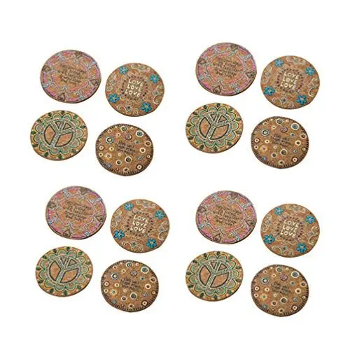 Produktbild: 16pcs Korkuntersetzer rund Bierdeckel Bohemien Holz Nicht Beleg Tee Kaffeetasse Untersetzer Hauptküche Büro-Schreibtisch ()