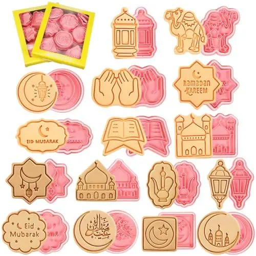 Produktbild: Eid Mubarak Keksausstecher Ramadan Ausstecher: 16Stück Ramadan Keksausstecher Ausstecher Toast Eid-Ausstechformen Und Stempel Brot Ausstecher für Kuchen Käse Fondant Backformen