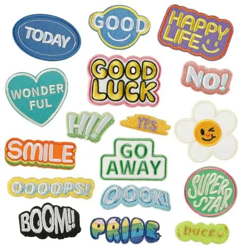 Produktbild: 17 Patches zum Aufbügeln Aufmunterungsaufnäher Buchstaben zum Aufbügeln Bügelbilder für Textilien für Rucksäcke, Kleidung, Hüte und Bastelprojekte