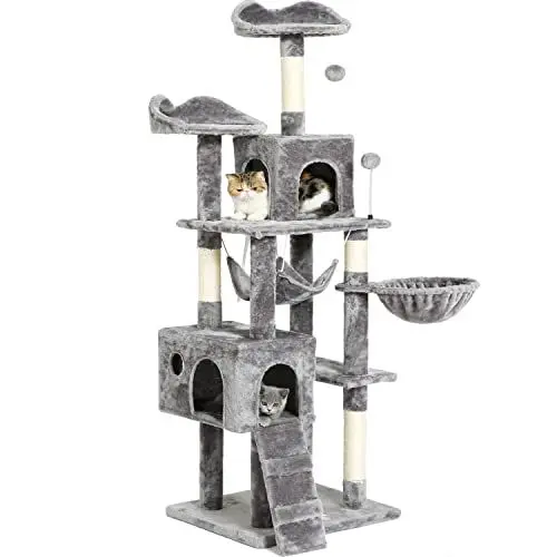 Produktbild: 175 cm XL Kratzbaum Katzenbaum mit Sisal-Seil Plüsch Liege höhlen Spielhaus Spielzeug für Mittelgroßer Katzen (Grau)