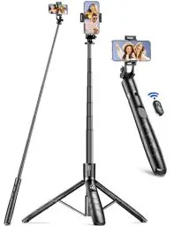 Produktbild: 179cm Handy Stativ für Smartphone, Stabil und Tragbar Aluminium Selfie Stick Stativ, Handystativhalter mit Fernauslöser Kompatibel iPhone/Galaxy/Huawei/Camera, Perfekt für Selfies/Videoaufnahmen