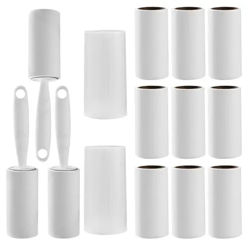 Produktbild: 17-Teiliges Fusselrolle-Set, Superstarker Fusselrolle Kleidung (12 Rollen, 720 Blatt), 3 Spender, 2 Schutzhüllen, Fusselrolle Tierhaare, Fusselbürste, Fusselroller, Wiederverwendbare Lint Roller