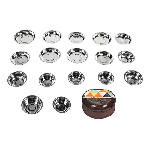 Produktbild: 17-teiliges Edelstahl-Camping Platten und Schüsseln Set, Outdoor-Camping-Geschirr-Kit