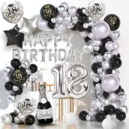 Produktbild: 18 Geburtstag Deko Junge Mädchen Schwarz Silber,Deko 18. Geburtstag Junge Geburtstagsdeko 18 mit Happy Birthday Balloon, Luftballon 18,Konfetti Luftballons für 18 Geburtstag Dekoration Mann