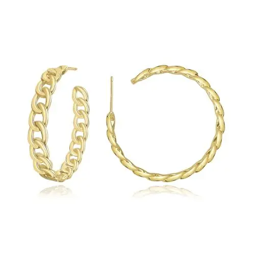 Produktbild: 18 Karat vergoldete Ketten-Creolen für Damen Glieder creolen leichte Goldcreolen