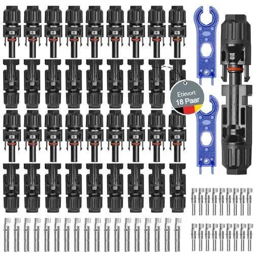 Produktbild: 18 Paar Solarstecker, Solarpanel Stecker, Männlich/Weiblich Solarpanel Kabelstecker, Solar Panel Kabel Anschlüsse Stecker, Photovoltaik Steckverbinder mit Schlüssel für 2.5/4/6 mm² Solarkabel