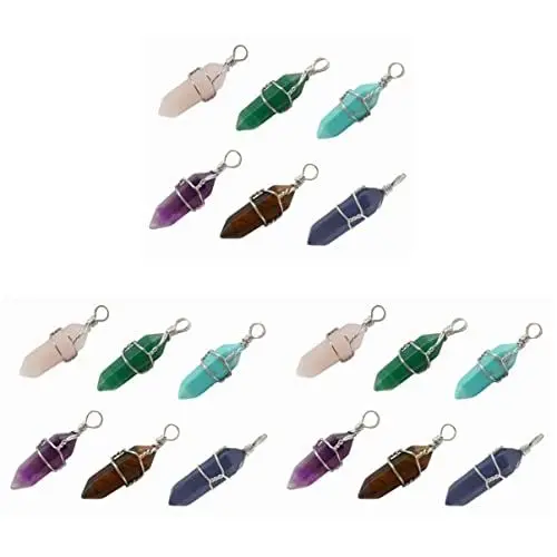 Produktbild: 18 STK Achat Sechseckige Säulenanhänger Ketten Mit Anhänger Karneol Halskette Ziersteine Edelstein-achat-Jade-Handwerk Natürlicher Anhänger Halskette Mit Anhänger Schmuck Heilen