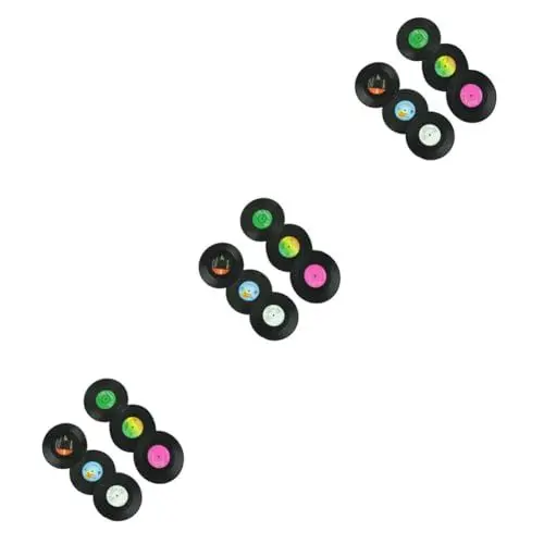Produktbild: 18 STK Plattenuntersetzer aufnehmen Kaffee Untersetzer Korkuntersetzer Vinyl untersetzer schallplatten untersetzer Schallplattenuntersetzer aus Vinyl Untersetzer für Getränke Black Amosfun
