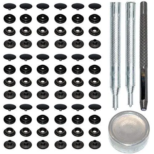 Produktbild: 18 Sets 15mm Rostfreier Stahl Metall Druckknöpfe Kleidung Snaps Druckknopf Set mit 4 Befestigungswerkzeugen zum, Metall Druckknöpfe für Leder Handwerk Jacke Brieftasche Handtasche (Pistole Schwarz)