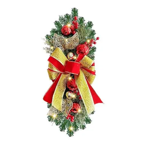 Produktbild: 18 Zoll Weihnachts-Tropfen-Swag, Künstlicher Weihnachts-Swag, Roter Tannenzapfen, Tropfen-Kranz für Weihnachten, Drinnen und Draußen, Treppengeländer, Wanddekoration