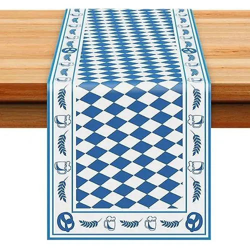 Produktbild: 183 x 35 cm Oktoberfest Tischläufer, Blau-Weißes Polyester-Rechteck-Tischdecke, Bayerische Tischwäsche Tischtuch Partybedarf für traditionelle deutsche Bierfest-Bier-Oktoberfest-Dekorationen