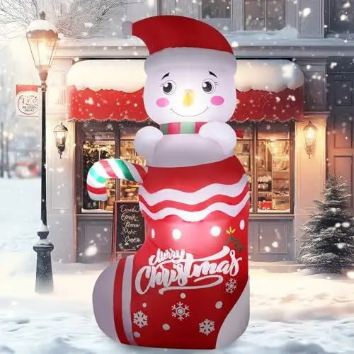 Produktbild: 185cm Aufblasbare Weihnachtsdeko Schneemann Aufblasbar: Groß Weihnachtssocken Weihnachten Deko mit LED Beleuchtet - XXL Christmas Deko IP44 Wetterfest für Außen Innen Garden Rasen