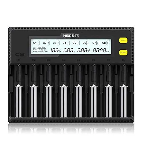 Produktbild: 18650 Akkuladegerät, 8 Bay MiBOXER Akkuladegerät mit LCD Display Automatische Schnellladung Li-Ion LiFePO4 NI-MH NI-Cd AA AAA C 21700 26650 13650 16340 18350 18350 18700 RCR123 C8