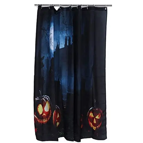 Produktbild: 188 X 188 cm Halloween-Themen-Kürbismuster, Wasserdichter Duschvorhang, Badezimmerzubehör, Hintergrund, Badezimmer-Duschvorhänge für Badezimmerdekorationen, Geschenke mit 12 Haken