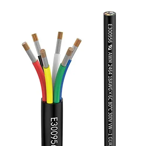 Produktbild: 18awg 6×0,75mm² 20meter Elektrischer Kabel 6 adrig Verlängerungskabel UL2464 5V/12V/24V/300V Sauerstofffreies mehrlitziges verzinntes Kupferkabel Landschafts Draht LED Lampen im Automobil im Freien…