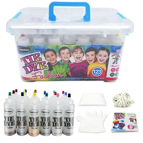 Produktbild: Halobios Batik-Set mit 18 Farben, inklusive allem Zubehör, das perfekte Batik-Bastelset für Kinder zum Färben von Stoffen, Kleidung – kreative Bastelspiele für Kinder und Erwachsene
