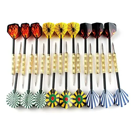 Produktbild: 18-teiliges Dart-Set mit Metallspitzen, Premium-Dartpfeile mit Eisenspitze, 6 Arten, Professionelle Metall-Dartpfeile, Verkupferte Dartpfeile, Metallspitzen-Set für Dartscheibe, 14 G, 15,2 Cm