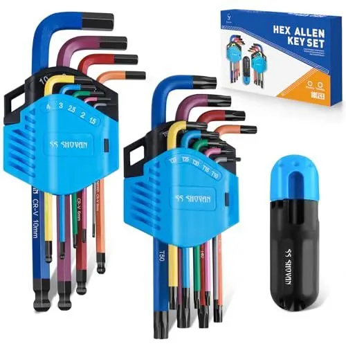 Produktbild: 18TLG Innensechskant Satz mit Griff, Sechskantschlüssel Set mit Kugelkopf 1,5mm-10mm & Torx Schlüsselsatz T10-T50, Innensechskantschlüssel für Möbeln, Fahrrad reparatur und Haushalts Geräten