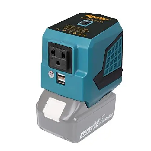 Produktbild: 18V- 230v Spannungswandler Wechselrichter für Makita Akku 18V 200W Tragbarer PowerStation dual USB Ports, für Makita 18V Akku LXT BL1815 BL1830 BL1850, DC 18 V(nur Werkzeug Akku Nicht enthält)