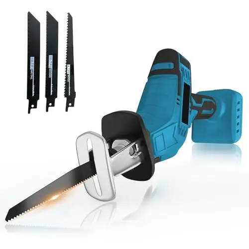 Produktbild: 18V Akku Säbelsäge Ersatz für Makita 18V BL1850,Reciprosäge mit 4 Sägeblätter,Variabler Drehzahl von 0-3000 RPM,für Holz, PVC-Rohre, Baumschnitt(ohne Akku)
