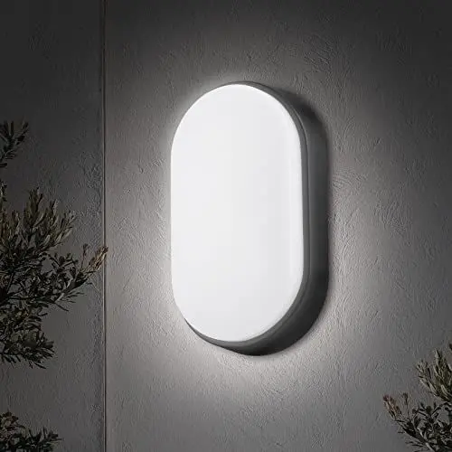 Produktbild: 18W LED 4000K IP65 Ovale Wandleuchte mit schwarzer Blende für Innen, Außen, Bad, Büro, Flur, Korridor, Hauswirtschaftsraum, Garten, Schuppen, Werkstatt, Terrasse usw. - Verbesserte Version