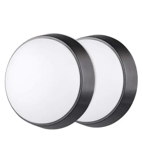 Produktbild: 18W LED 4000K IP65 Runde Wandlampe, Runde Deckenleuchte für Innen, Außen, Schlafzimmer, Bad, Flur, Korridor, Hauswirtschaftsraum, Garten, Schuppen, Werkstatt, Veranda - Schwarz - 2 Stück