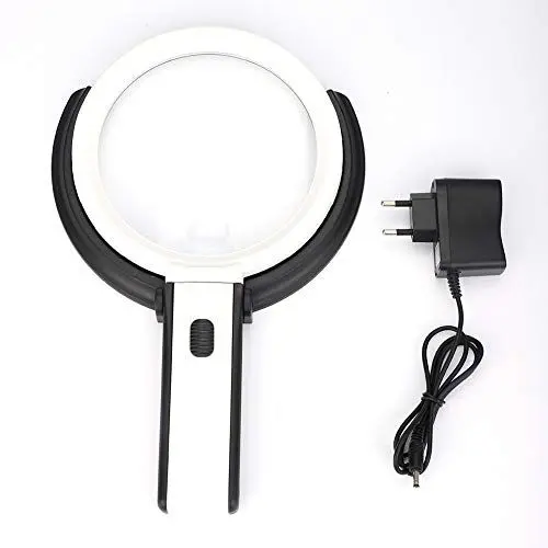 Produktbild: 1,8X und 5X beleuchtete Lupe mit Standfuß, 130mm Dicke Tischlupe LED beleuchtete Lupenlampe Lupe Schreibtischlampe mit EU Stecker