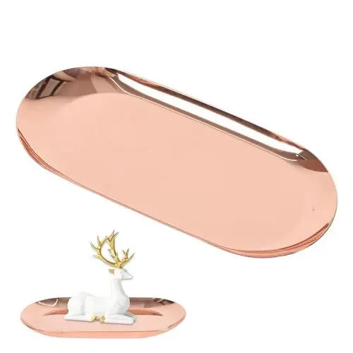 Produktbild: 18x8.5cm Ovales Tablett Roségold, Tablett Edelstahl Oval, Kleines Ovales Tablett Langlebig, Deko Tablett Oval, Kerzentablett Oval, Serviertablett für Dessert Kosmetik Schmuck Kerzen(Roségold)