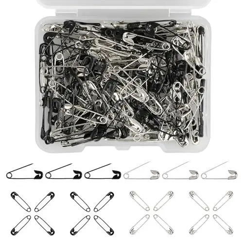 Produktbild: 19 mm Sicherheitsnadeln, 150 Stück Metall Mini Sicherheitsnadeln Safety Pins für Kleidung Anhänger Hijab Handwerk Quilten Kleid Charms Schmuckherstellung, Silber und Schwarz