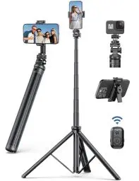Produktbild: 190cm Handy Stativ, Selfie Stick Stativ für Smartphone, Erweiterbarer Aluminium Stangen & Verstärkte Stativbeine, Stabiles Handystativhalter mit Fernauslöser Kompatibel iPhone/Galaxy/Action-Kamera