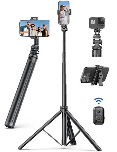 Produktbild: 190cm Handy Stativ, Selfie Stick Stativ für Smartphone, Erweiterbarer Aluminium Stangen & Verstärkte Stativbeine, Stabiles Handystativhalter mit Fernauslöser Kompatibel iPhone/Galaxy/Action-Kamera