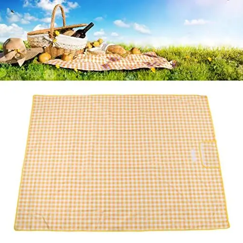 Produktbild: 197 X 144 Cm Große Picknickdecke, Wasserdichte, Faltbare, Tragbare Outdoor-Picknickmatte mit Klettverschluss, Campingdecke, Camping-Strandmatte für Camping, Wandern, Reisen, Musikfestival(Gelb)