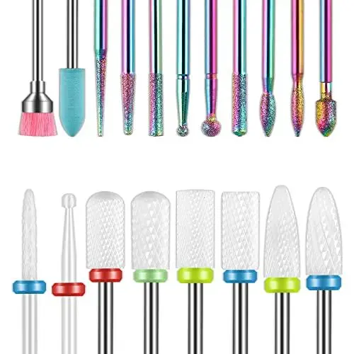 Produktbild: 19pcs Nagelfräser Bit, 3/32 Inch Diamond Cuticle Keramik Bits Für Nagelfräser and Ceramic Acrylic Gel Nagelfräser Bits, Acrylic Nail Drill Bit, Carbide Cuticle Fräser Bit Für Gelnägel