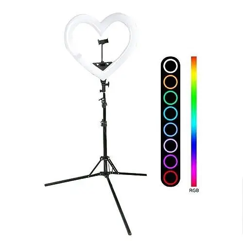 Produktbild: 19-Zoll-LED-Ringlicht, um 360° Drehbares Herzförmiges Ringlicht, Handyhalter-Fülllicht, Stufenlose Dimmung, USB-Ausgangsanschluss (EU-Stecker 100-240 V)