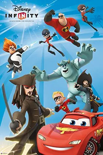 Produktbild: 1art1 Disney Infinity Poster Endless Fun, Jack Sparrow, Davy Jones, Mike, Sulley, Lightning McQueen Plakat | Bild 91x61 cm