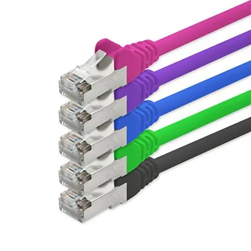 Produktbild: 1aTTack.de 0,25m - 5 Farben 02 Cat 5e Kabel Patchkabel Lankabel Set Netzwerkkabel SFTP Kompatibel zu Cat5 Cat6 Cat7 Cat8 für Router Modem Patchpanel Internet Smart TV