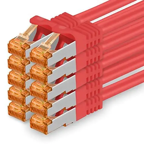 Produktbild: 1aTTack.de 0,25m - Cat.7 Netzwerkkabel Rot - 10 Stück Gigabit Ethernet LAN Kabel 10000 Mbit s Patchkabel Cat7 Kabel S FTP PIMF Schirmung LSZH Cat.7 Rohkabel Rj45 Stecker Cat 6a - 10 x 0,25 Meter