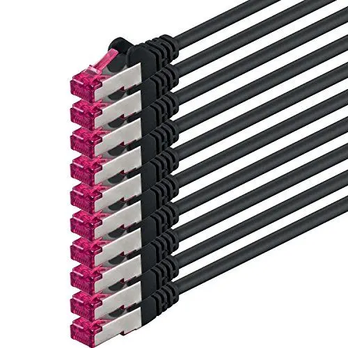 Produktbild: 1aTTack.de 0,25m - schwarz - 10 Stück - Netzwerkkabel CAT6a (10Gb/s) S-FTP CAT 6a Lankabel - GHMT zertifiziert PIMF 500 MHz Cat5 Cat5e Cat6 Cat6a Cat7 für Switch, Router, Modem, Internet