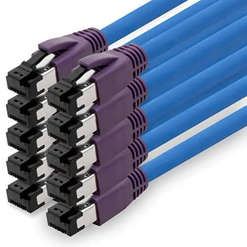 Produktbild: 1aTTack.de 0,5m Cat.8 Netzwerkkabel CAT8 Kabel CAT 8 2000 Mhz 40 Gbit s 40GBase-T High End Poe+ Patchkabel Ethernetkabel AWG24 Kupfer LSZH blau - 10 Stück 0,5m